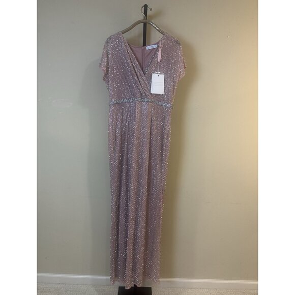 Mac Duggal 93787 Beaded Wrap V Neck Cap Sleeve Dress‎ Size 14 Nwt - Picture 1 of 7